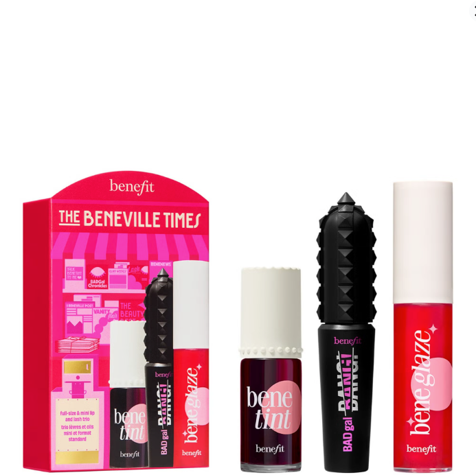 Benefit The Beneville Times, Benetint Lip Tint, Limited Edition Beneglaze Lip Gloss & Mascara Trio Gift Set