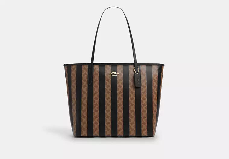 Coach Large City Tote Bag In Signature Canvas With Stripe