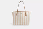 Coach Large City Tote Bag In Signature Canvas With Stripe