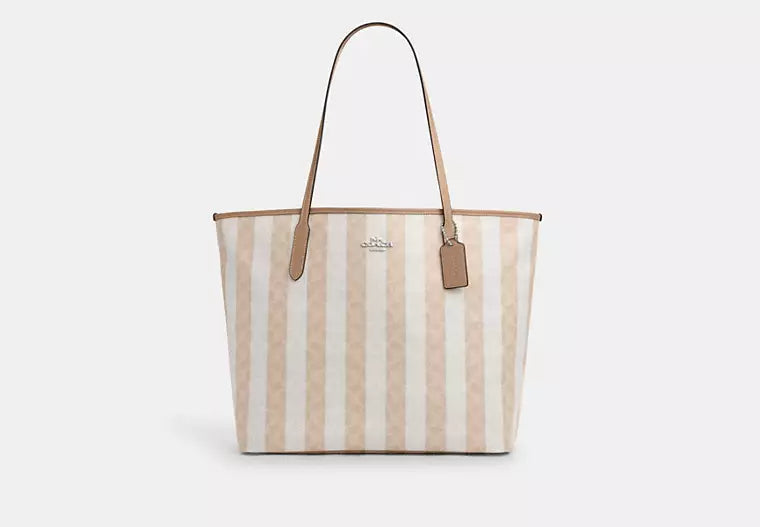 Coach Large City Tote Bag In Signature Canvas With Stripe