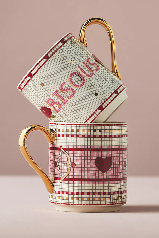 Anthropologie Der Bistro-Fliesen-Steingut-Becher: Love Edition