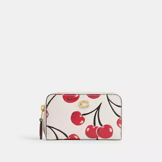 Coach Essential Small Zip Around Card Case With Cherry Print