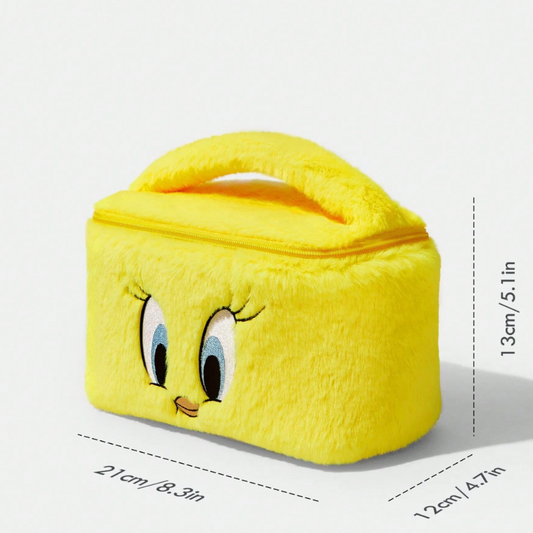 Tweety Embroidered Cartoon Pattern Plush Makeup Bag