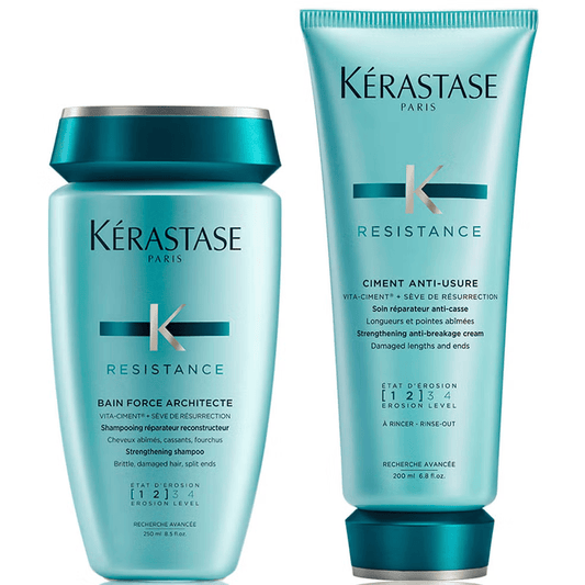 Kérastase Resistance Strengthening Shampoo & Conditioner Set for Damaged, Brittle Hair with Vita-Ciment Complex